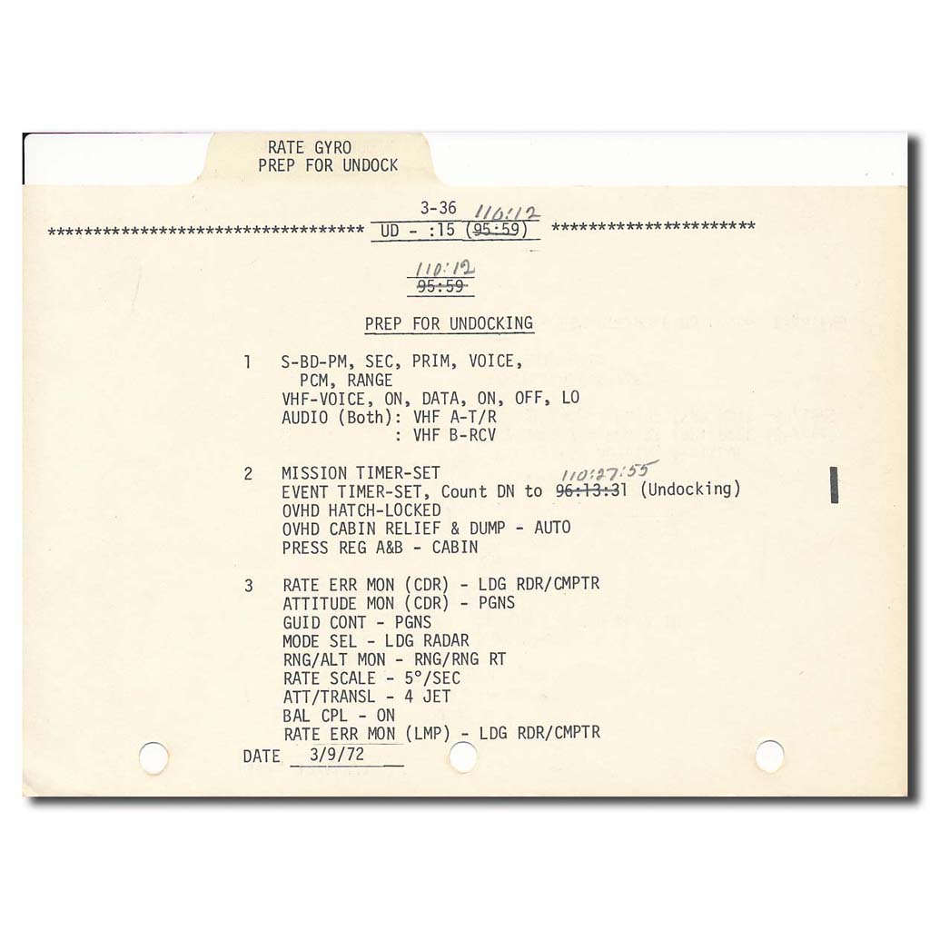 Apollo 16 LM simulator – checklist 3-35