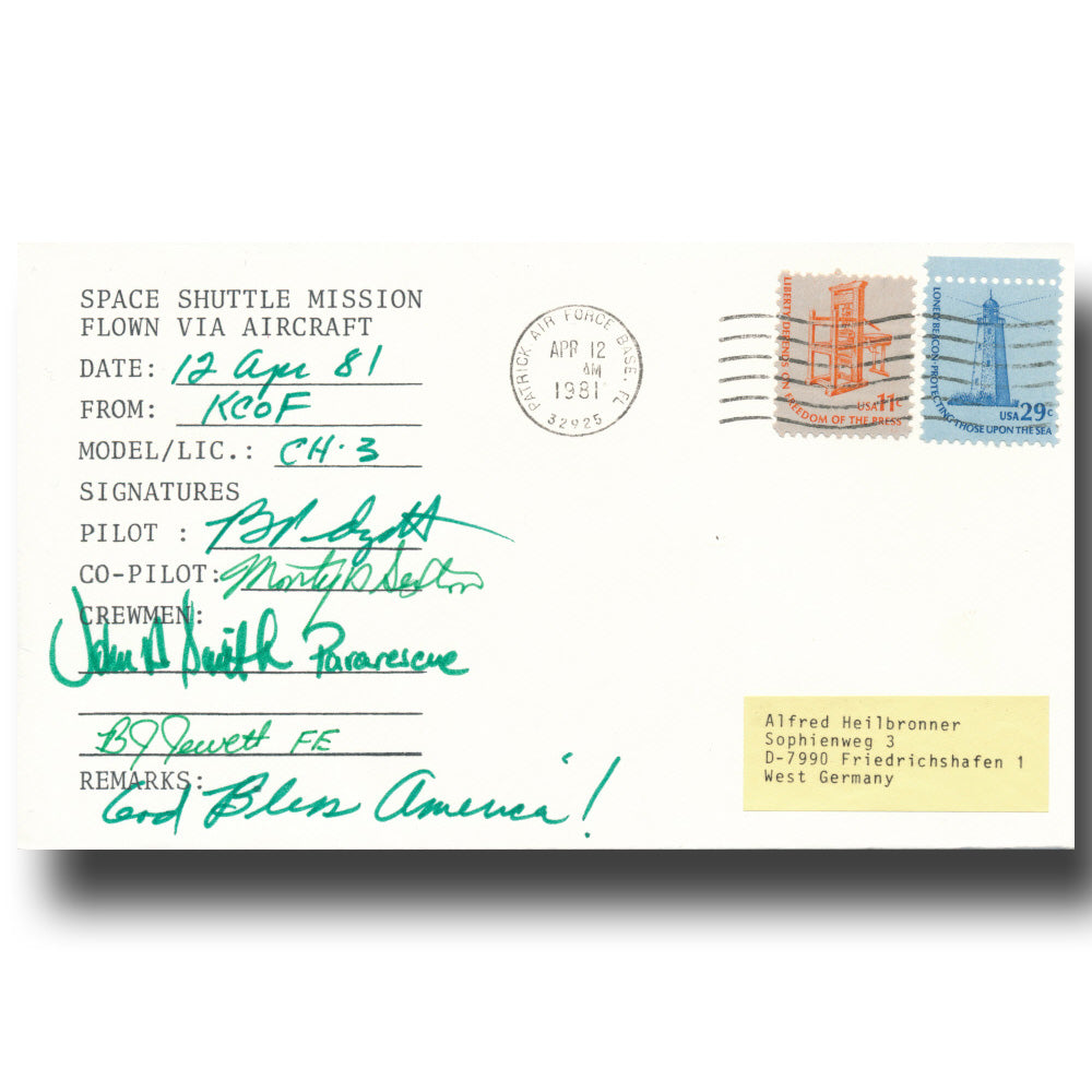 STS-1 helicopter flown cover – signed