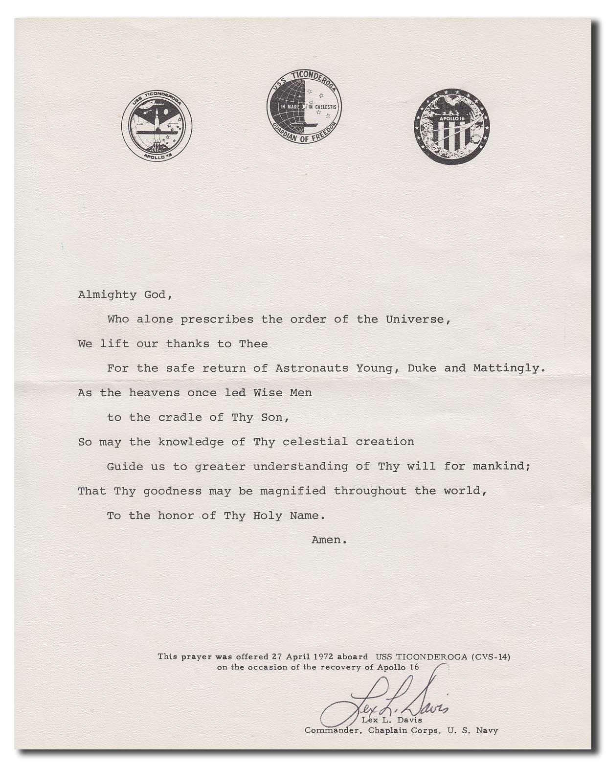 Lex Davis – Apollo 16 chaplain