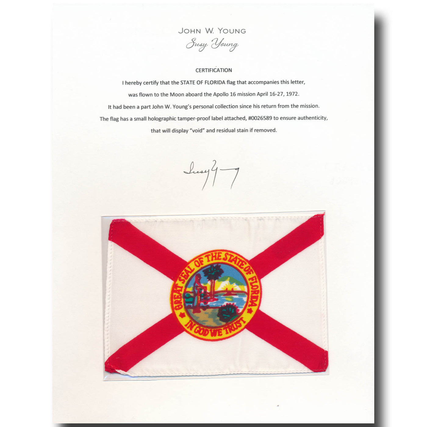 Apollo 16 flown Florida state flag – ex-John Young