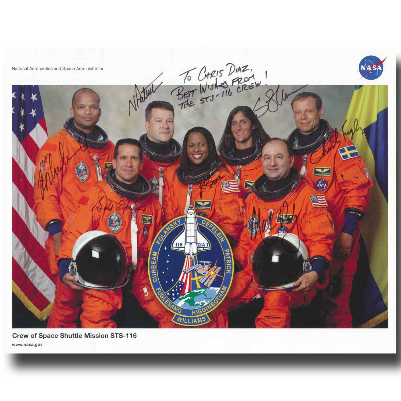 STS-116 crew autographs – NASA 8x10 litho