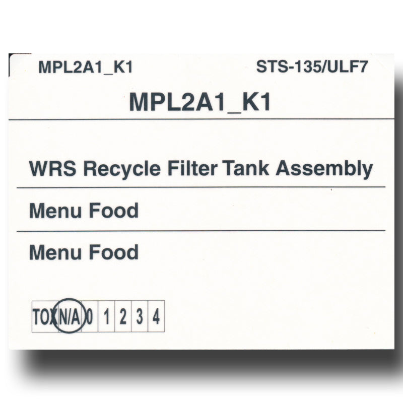 STS-135 FLOWN cargo bay card – Food