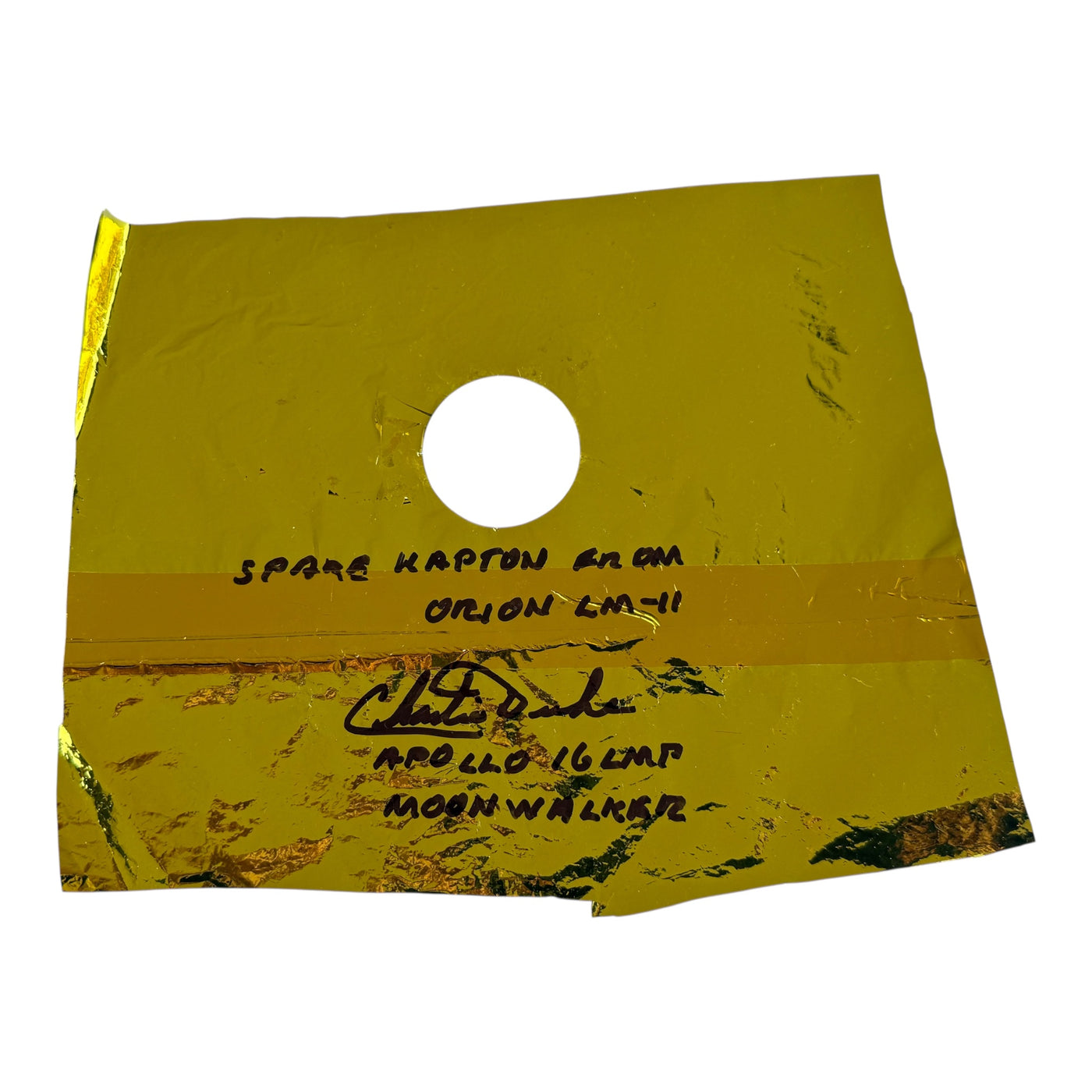 Apollo 16 LM-11 „Orion“ spare Kapton foil – certified by Charlie Duke