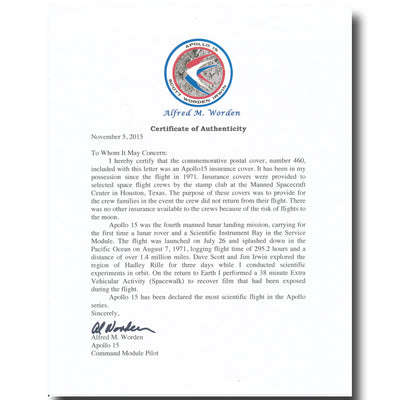 Alfred Worden – Apollo 15 insurance cover