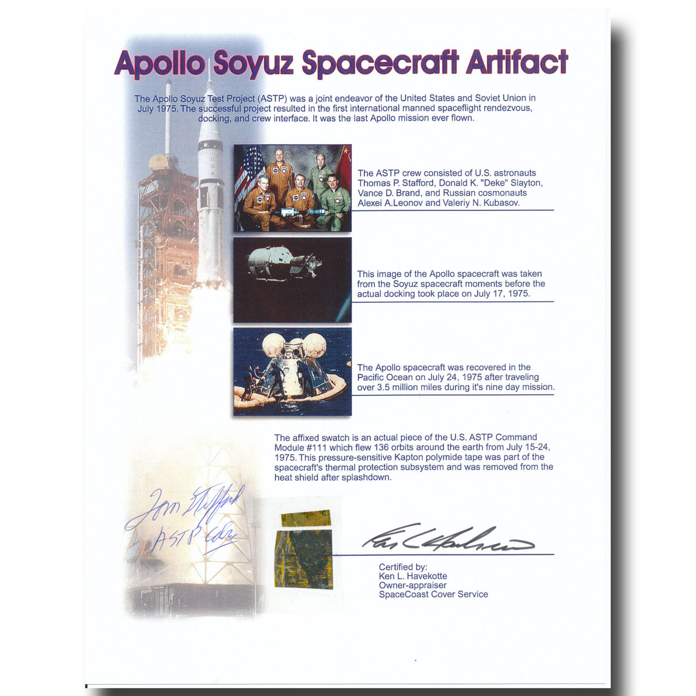 ASTP – Flown Kapton signed Tom Stafford
