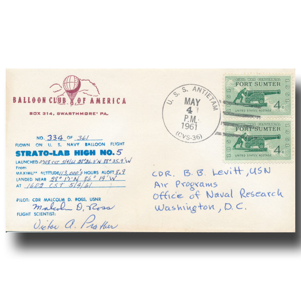 StratoLab FLOWN cover 1961 – crewsigned Ross + Prather!!