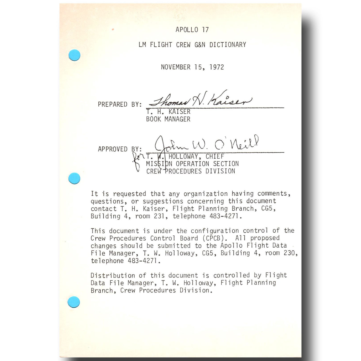Apollo 17 lunar surface flown checklist pages - ex Gene Cernan
