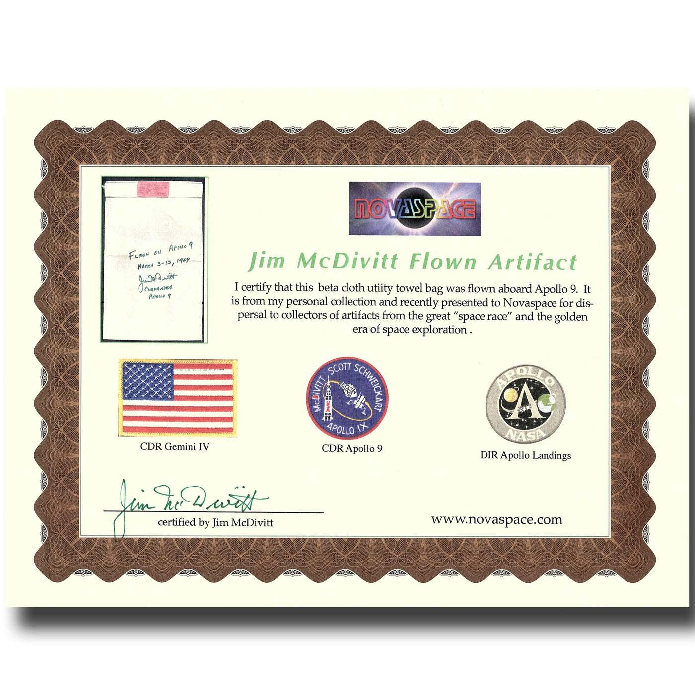 Apollo 9 flown „Towel bag“ - ex McDivitt