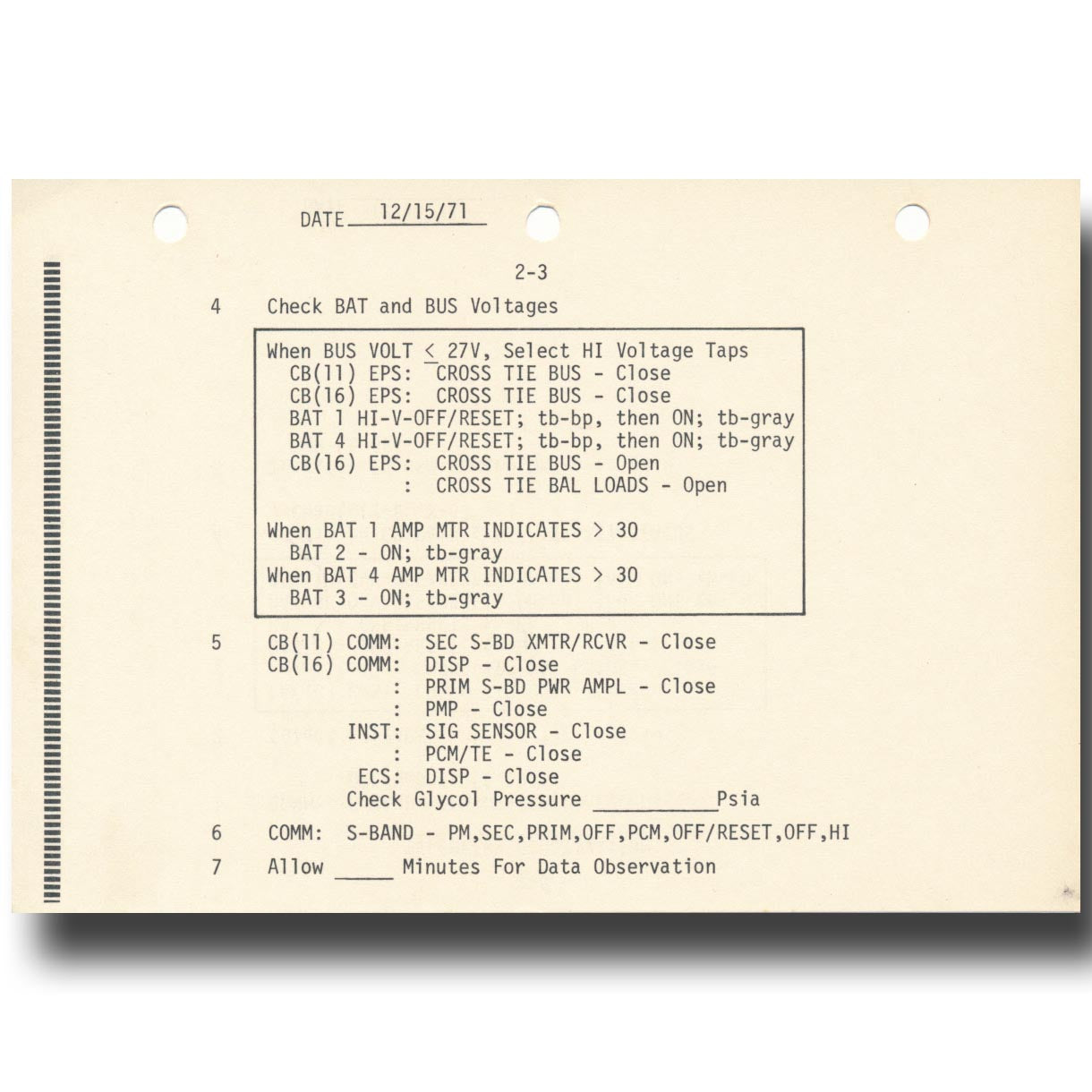Apollo 16 LM simulator – training used checklist 2-3+2-4