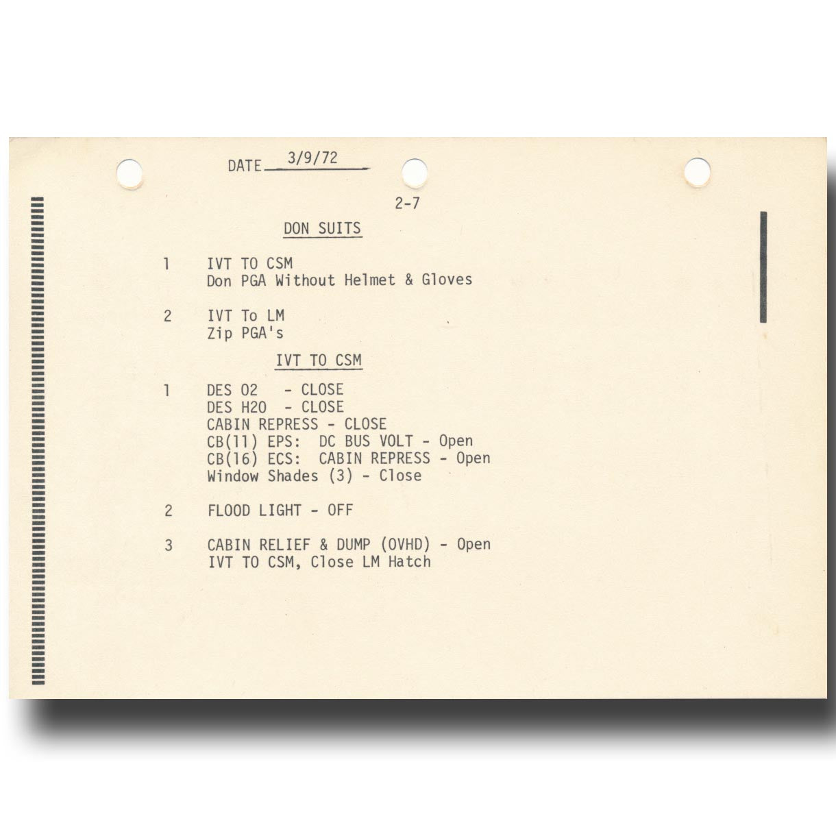 Apollo 16 LM simulator – training used checklist 2-7
