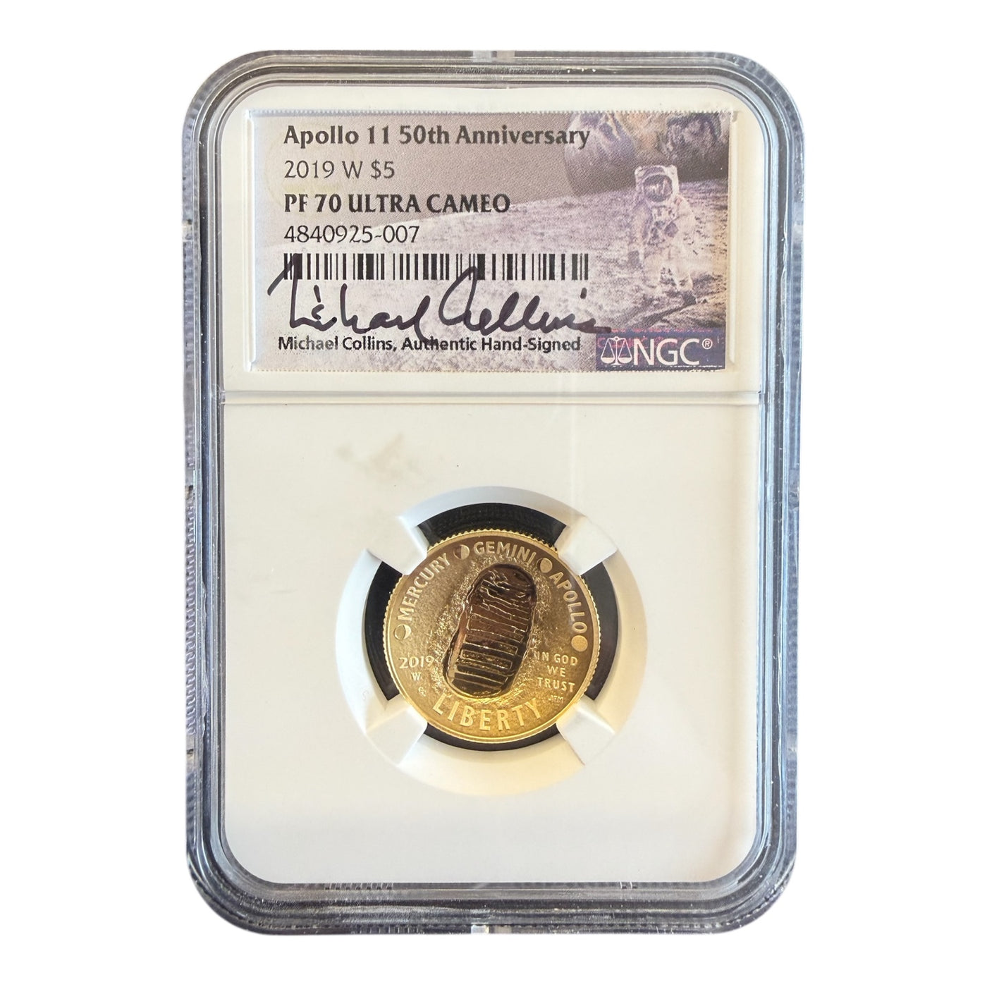 Apollo 11 – 2019 - $5 gold coin NGC – Mike Collins signed