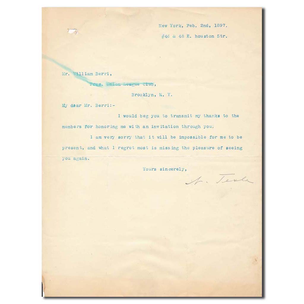 Nicola Tesla – 1897 signed letter
