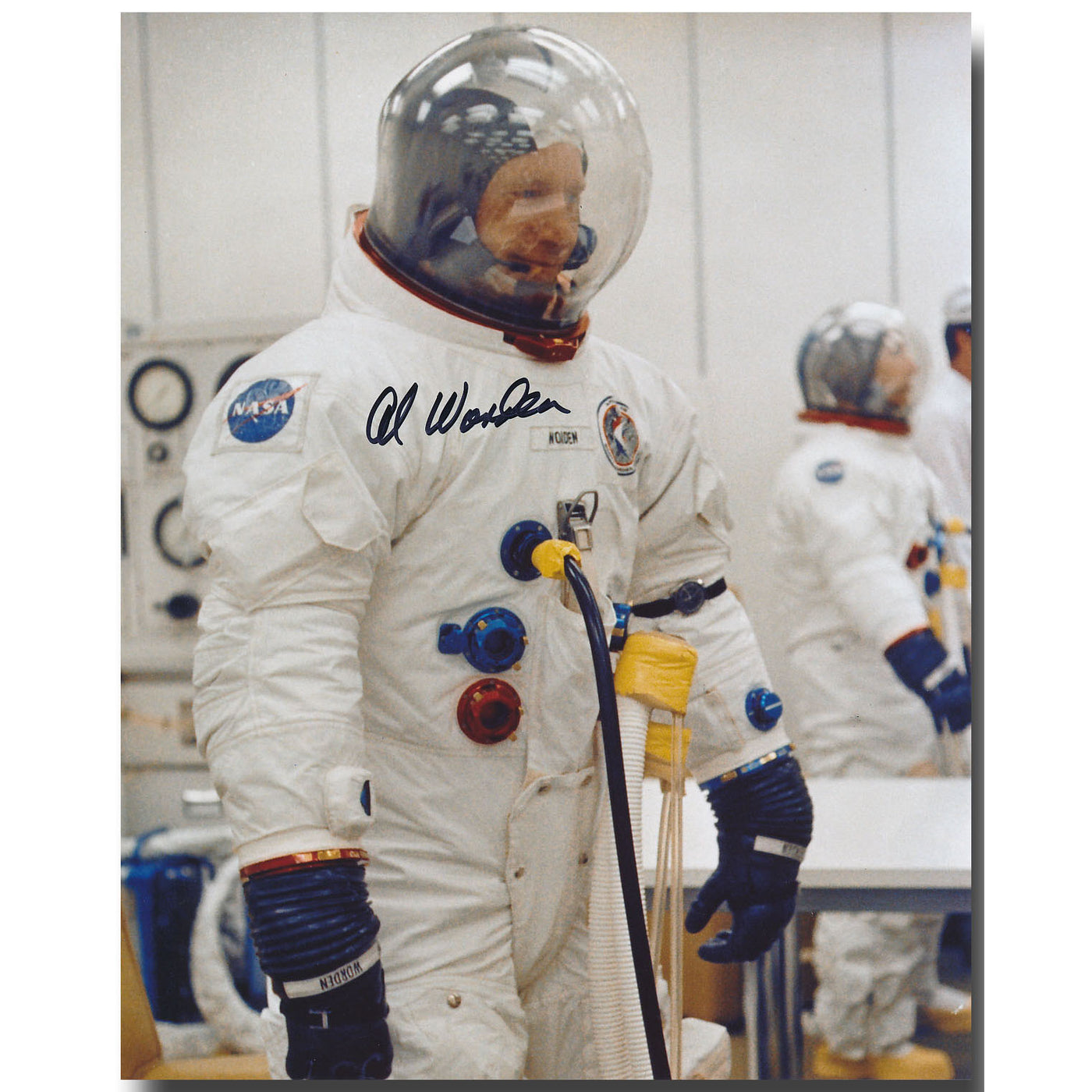 Al Worden – Apollo 15 suiting up hand-signed 8x10 glossy photo