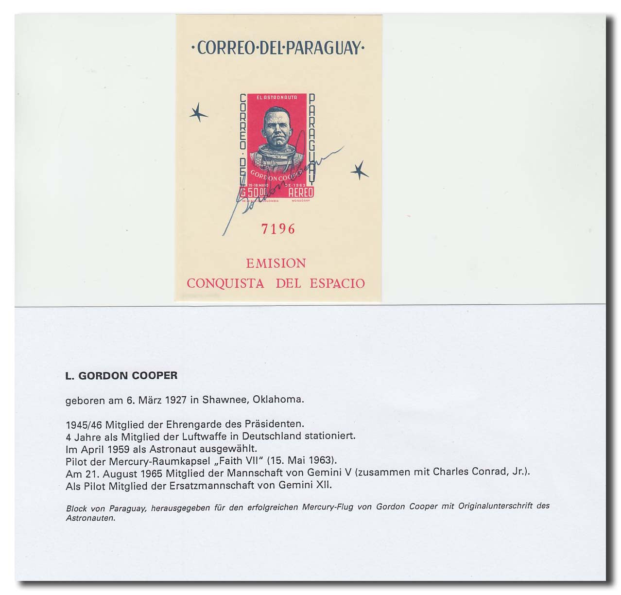Gordon Cooper – Sieger stamp block