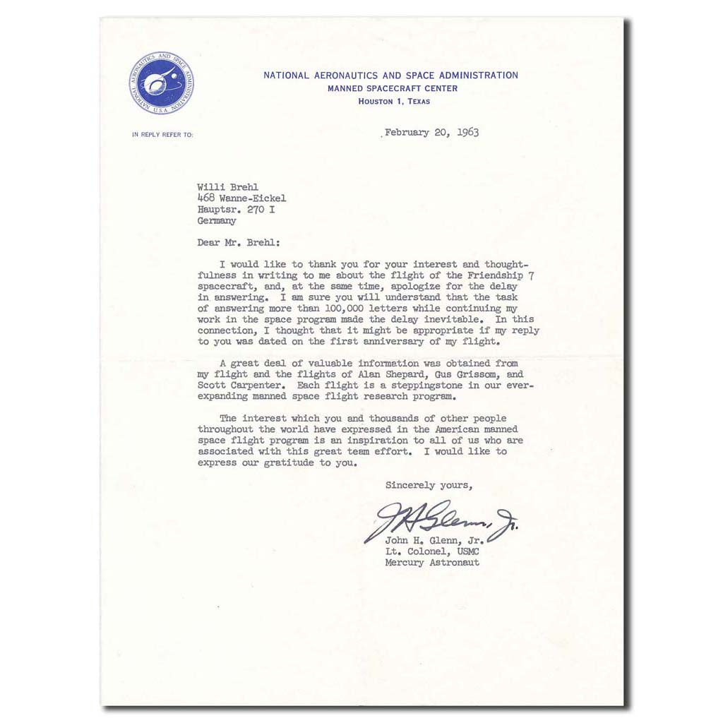 John Glenn – MA-6 anniversary TLS
