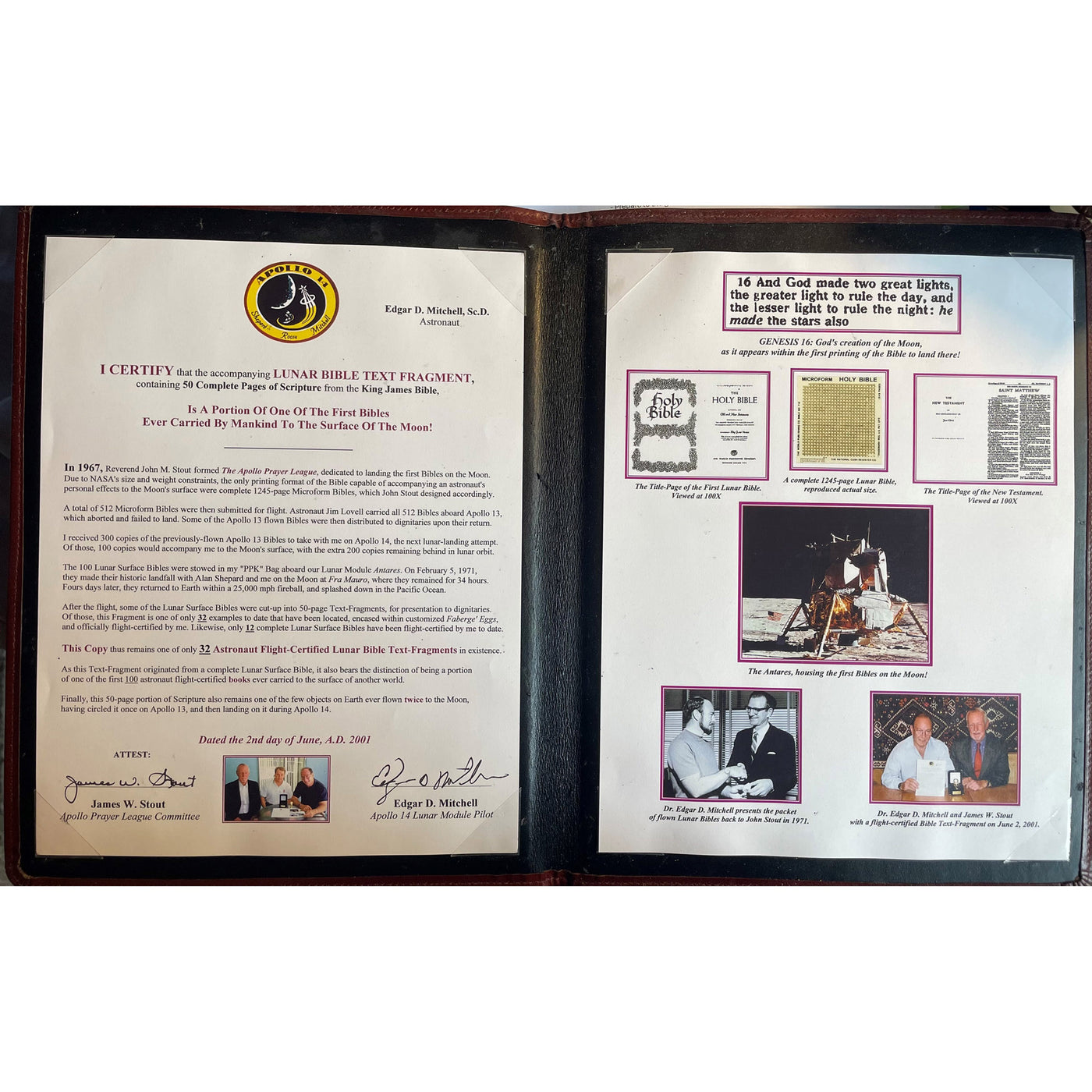 Apollo 14 lunar surface flown bible fragment - Faberge Egg