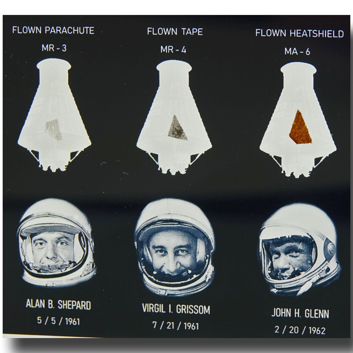 Mercury manned flights space flown artifact acrylic