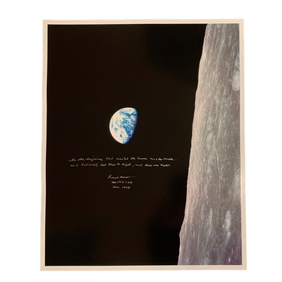 Frank Borman signed 17''x21'' Apollo 8 Earthrise + handwritten Christmas quote