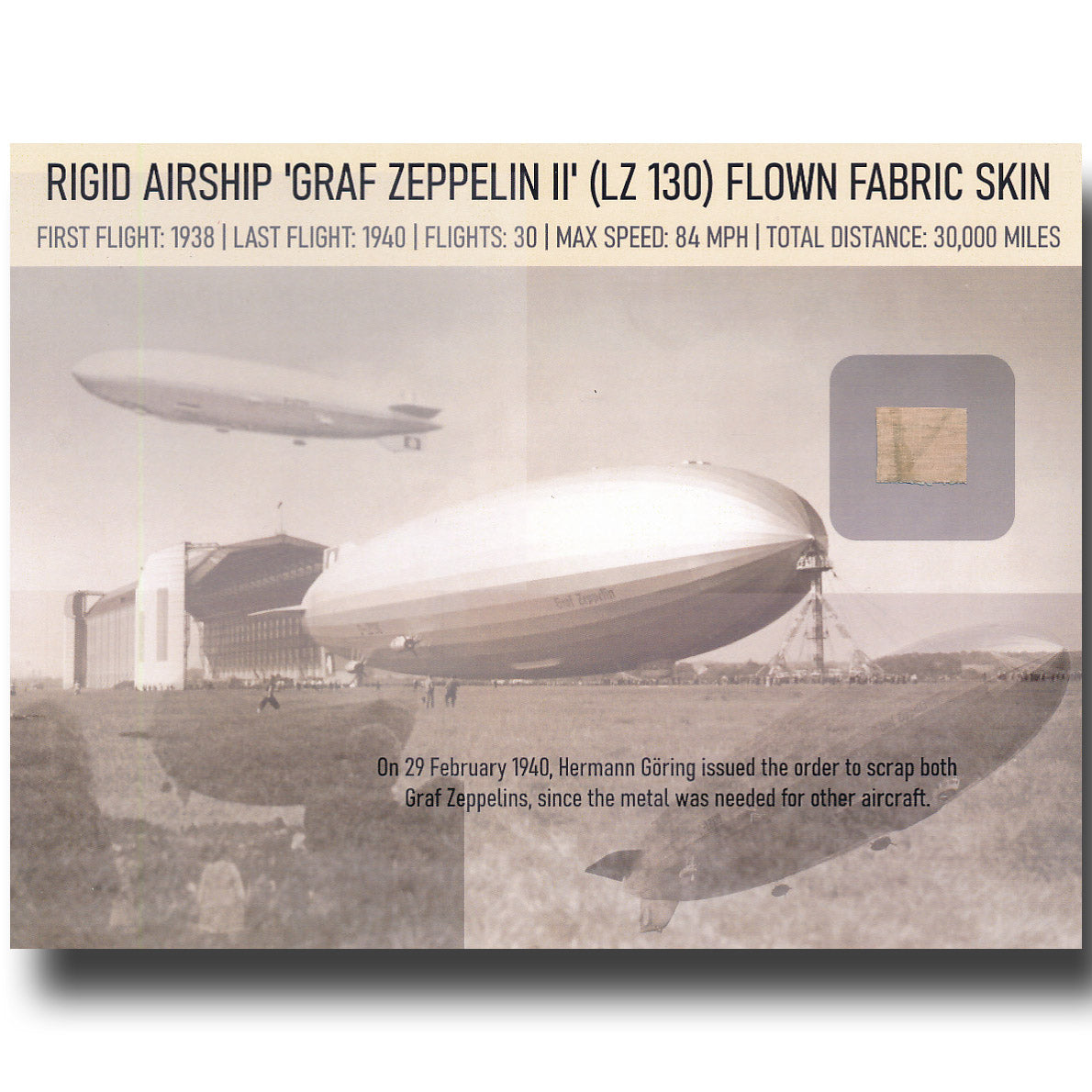 Graf Zeppelin II rigid airship LZ 130 flown fabric skin