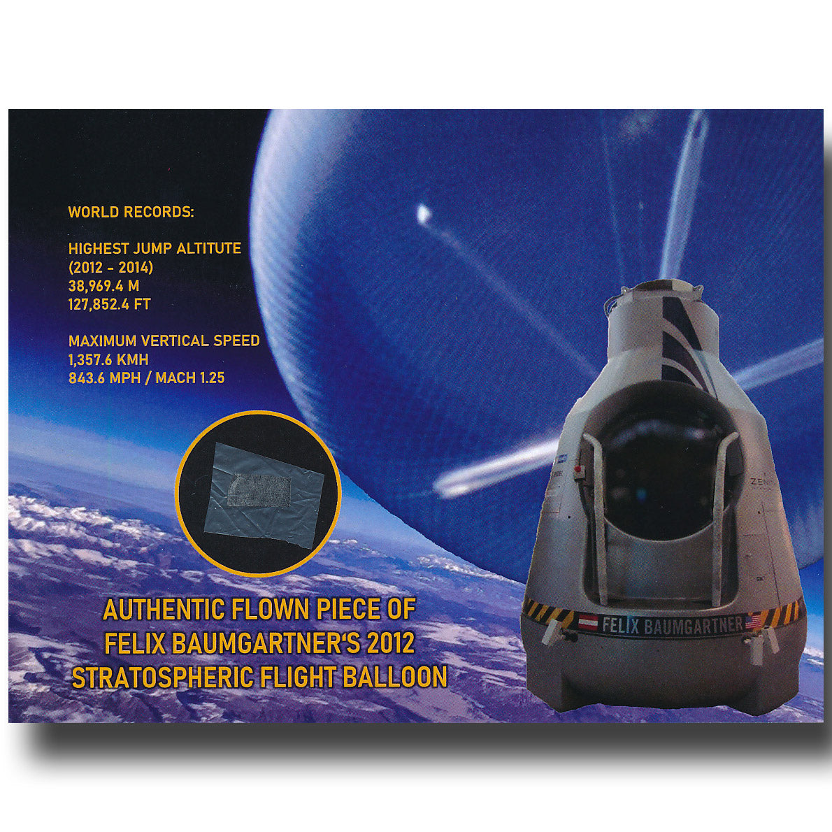 Flown stratosphere balloon fragment Baumgartner record jump (2012