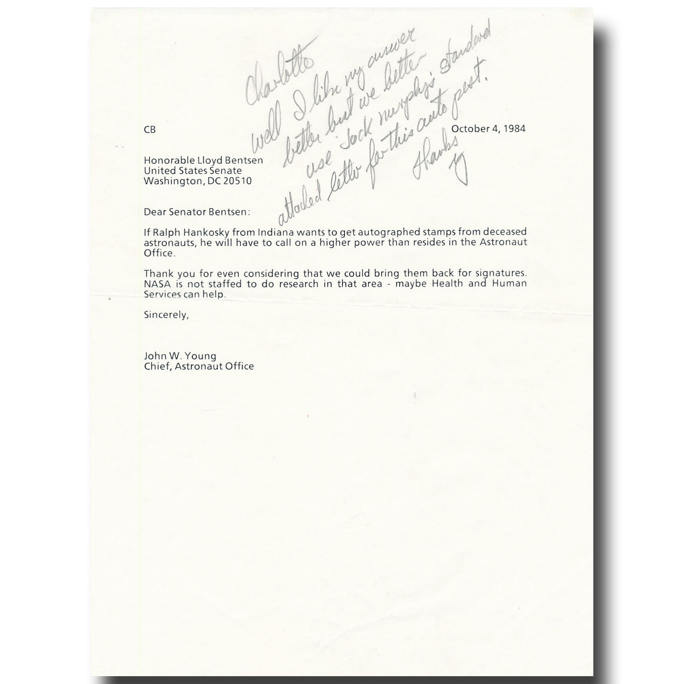 John Young (Apollo 16) incredible signed + annotated NASA TLS draft