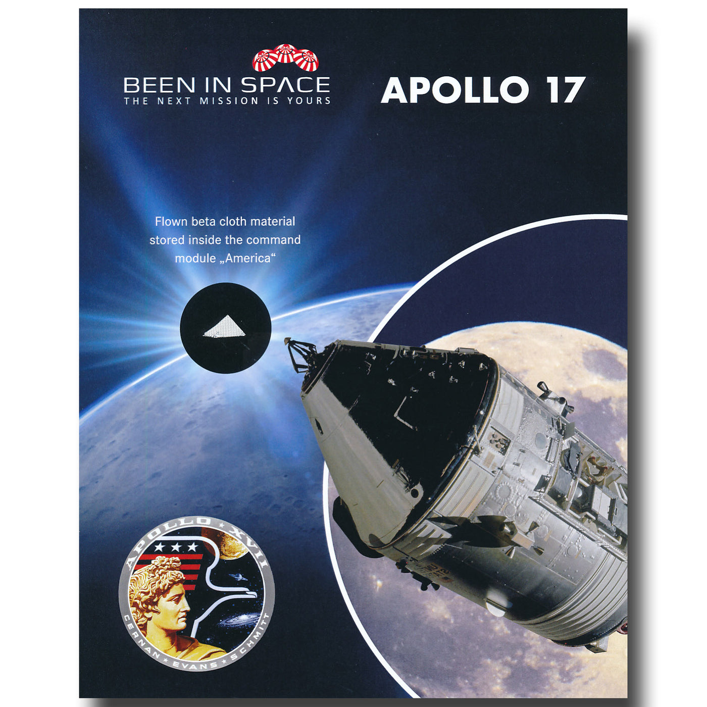 Apollo 17 beta cloth flown to the Moon presentation