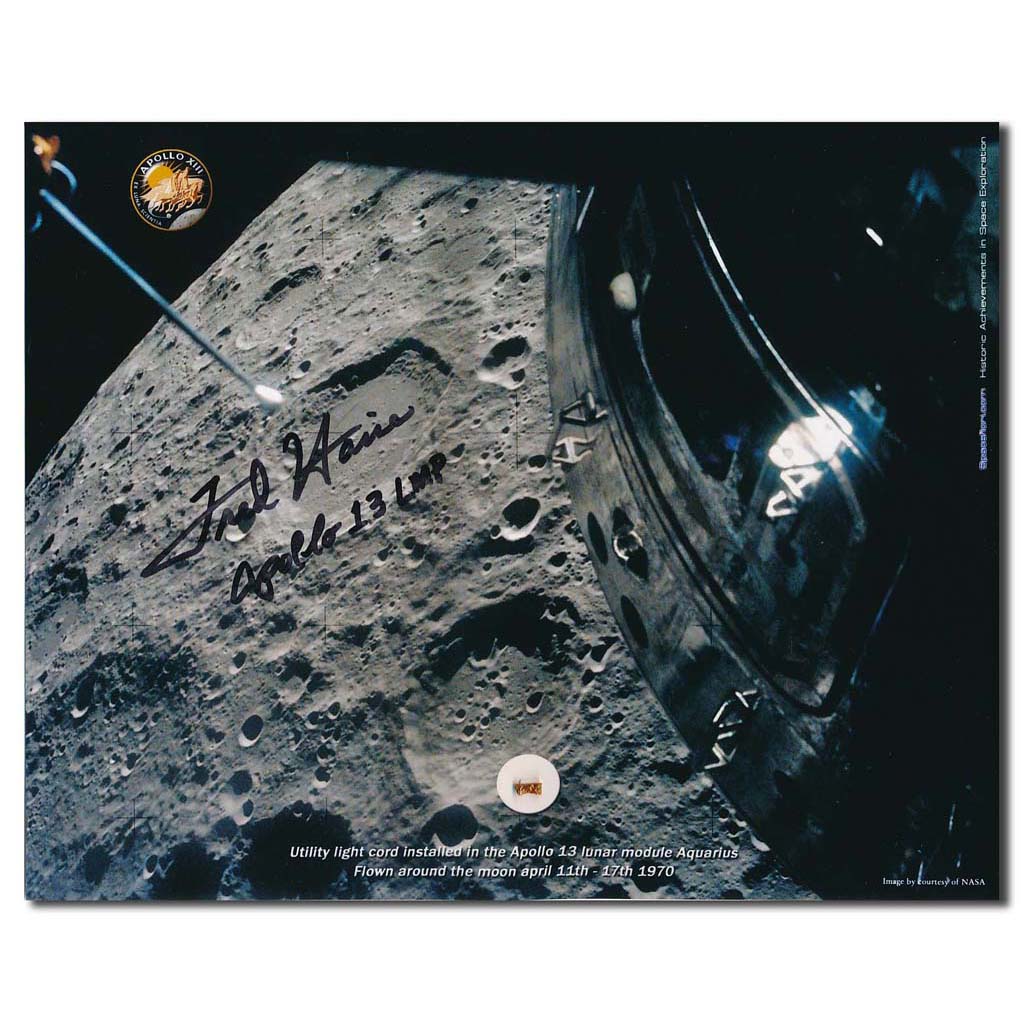 Fred Haise hand-signed space flown Apollo 13 LM cable presentation