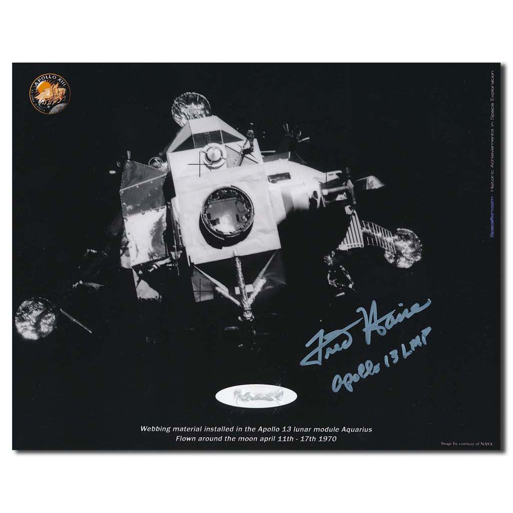 Fred Haise hand-signed space flown Apollo 13 webbing presentation