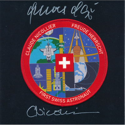 Claude Nicollier + Swiss president Adolf Ogi signed silk patch