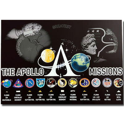 Apollo 7-17 all missions SPACE FLOWN artifacts poster – incl. Moondust