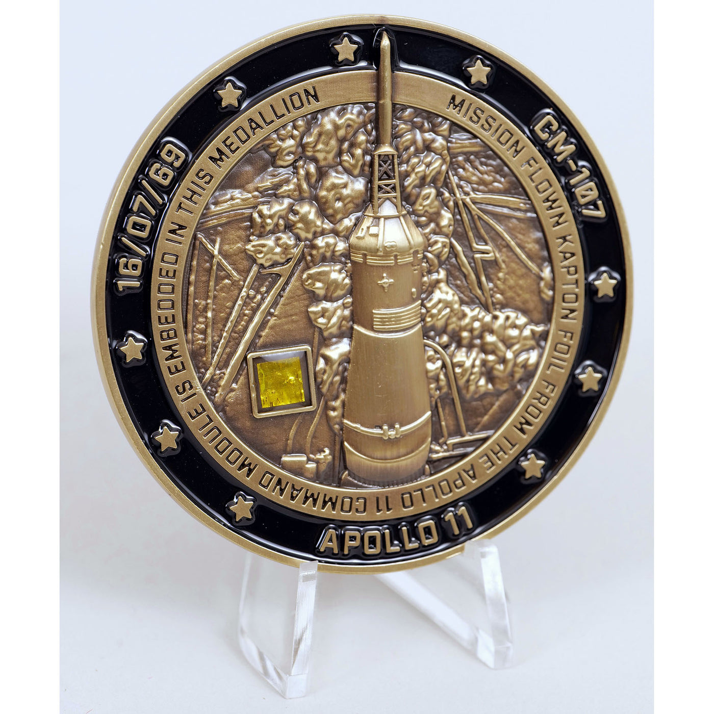 Apollo 11 medallion with large visible flown Kapton foil piece