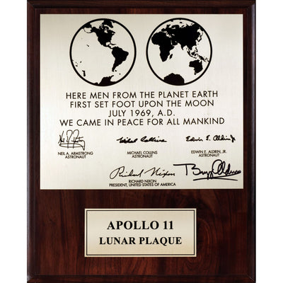 Buzz Aldrin signed large Apollo 11 plaque on wooden presentation