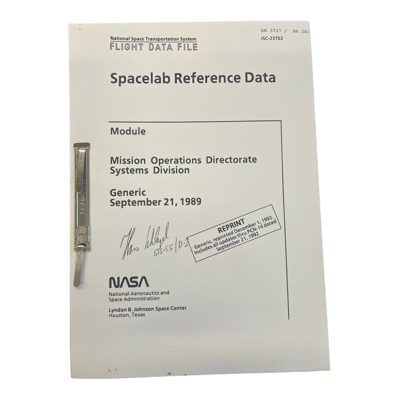 Spacelab Reference Data checklist - ex Hans Schlegel