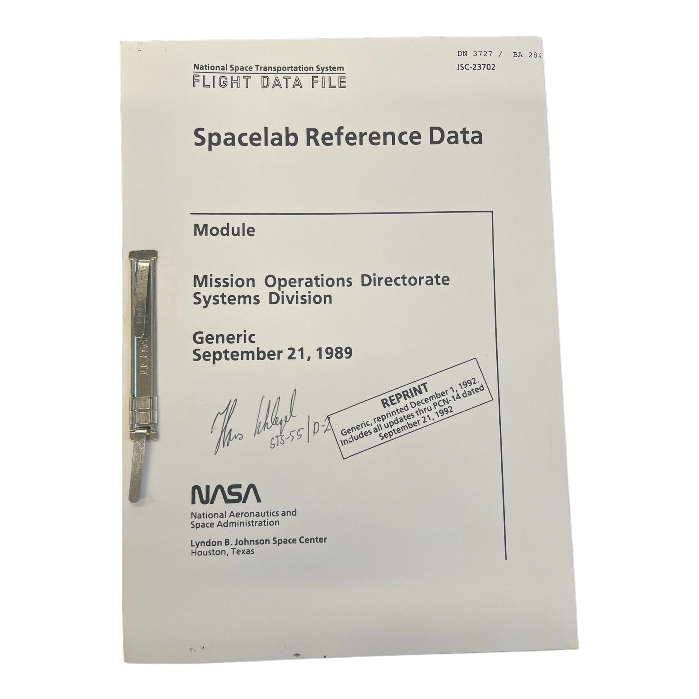 Spacelab Reference Data checklist - ex Hans Schlegel
