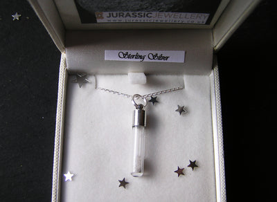 silver necklace with moon meteorite dust