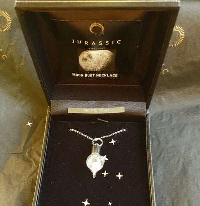 silver necklace with moon meteorite dust