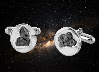 Silver cufflinks with meteorite