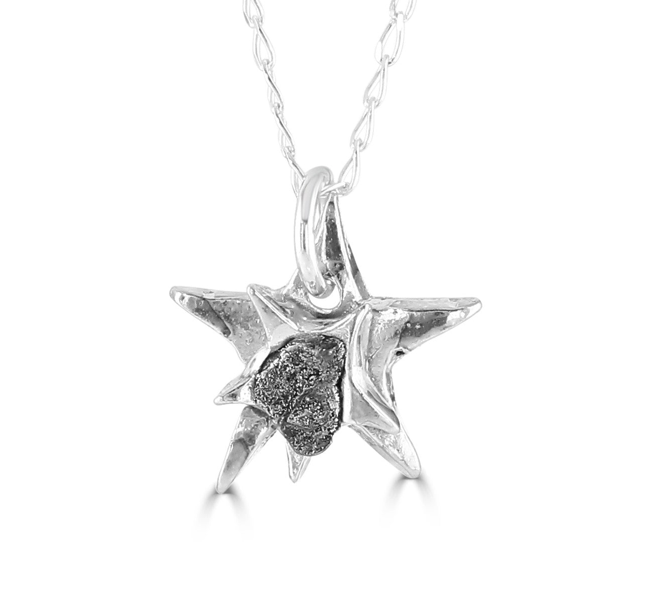 silver necklace with meteorite iron