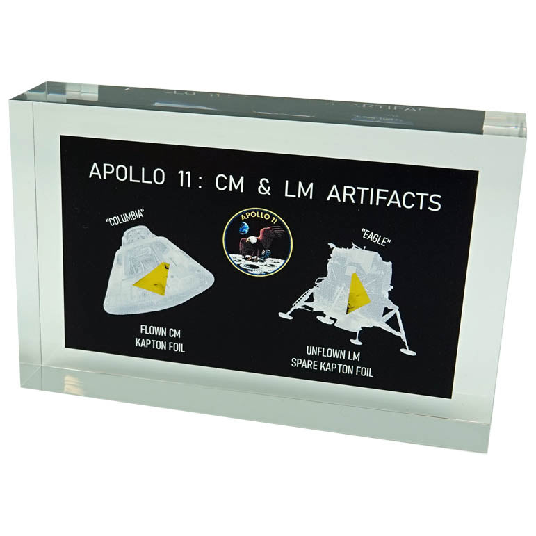 Apollo 11 CM moon flown Kapton + LM artifact acrylic
